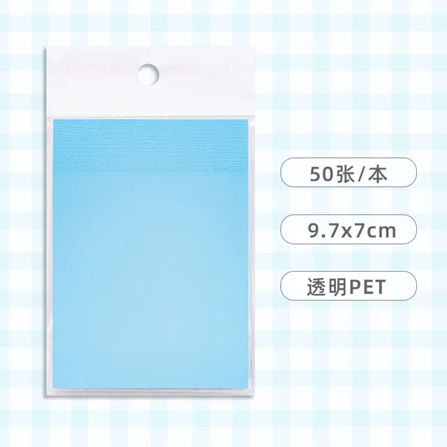 50Page Transparent Sticky Notes Student Waterproof Message Memo Pad Creative Stationery Office School Supplies Color Notebook translucent Blue
