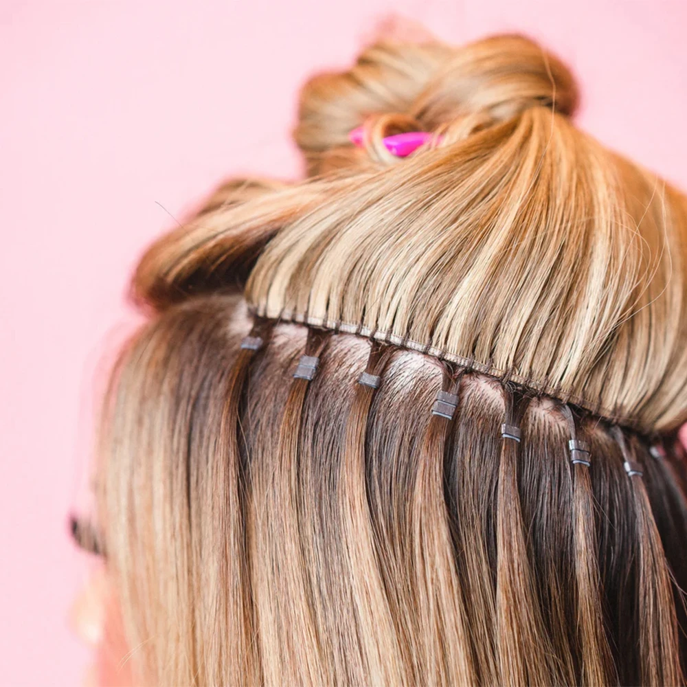 Lanshii 1000개 미리 충전된 실리콘 라이닝 마이크로 링 비즈(헤어 익스텐션용), 4.0×2.0×2.7mm 스풀 롤