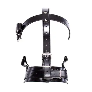 SM Slave Roleplay Headgear Fetish Leather Half Face Hood Masks With Penis Gag,BDSM Bondage Head Wrap,Hollow Hood Masks, Sex Toys 4