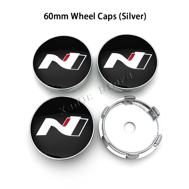 Wheel Hub Covers 4Pcs 56mm 60mm N Line Car Wheel Center Hub Cap Cover Emblem Stickers For Hyundai NLine Sonata Tucson Azera Elantra Veloster Kona