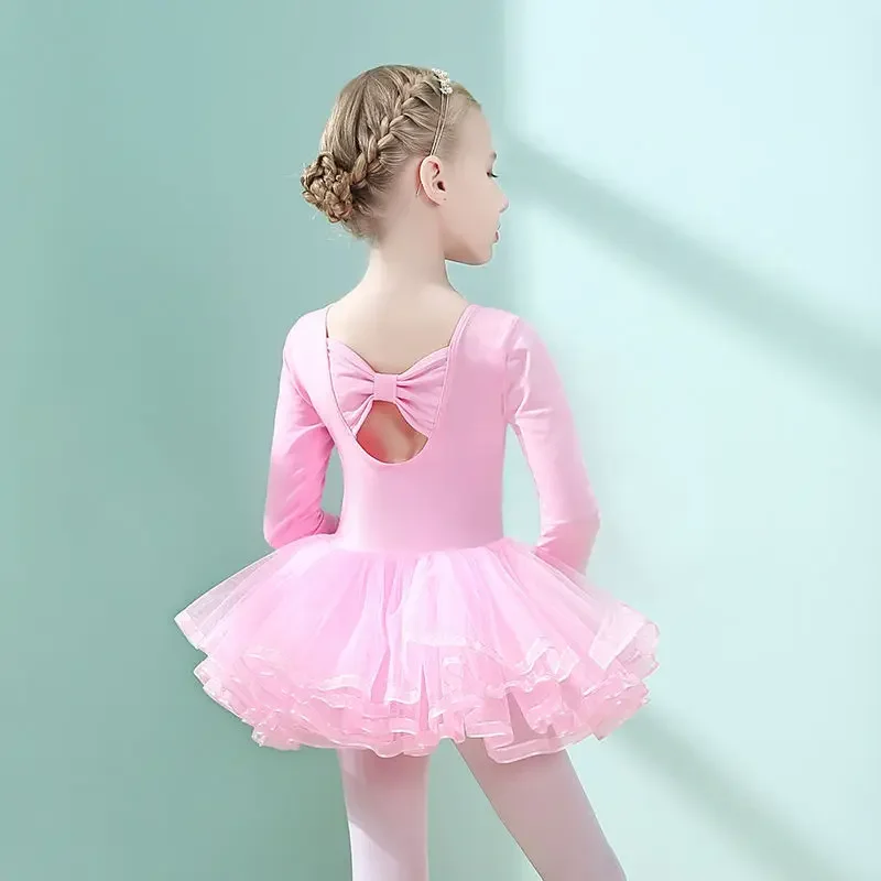 Children Dance Suit Girls' Barba Training Suit Chinese Dance Form Long Short Sleeve Pink Open Range Tuffy Skirt