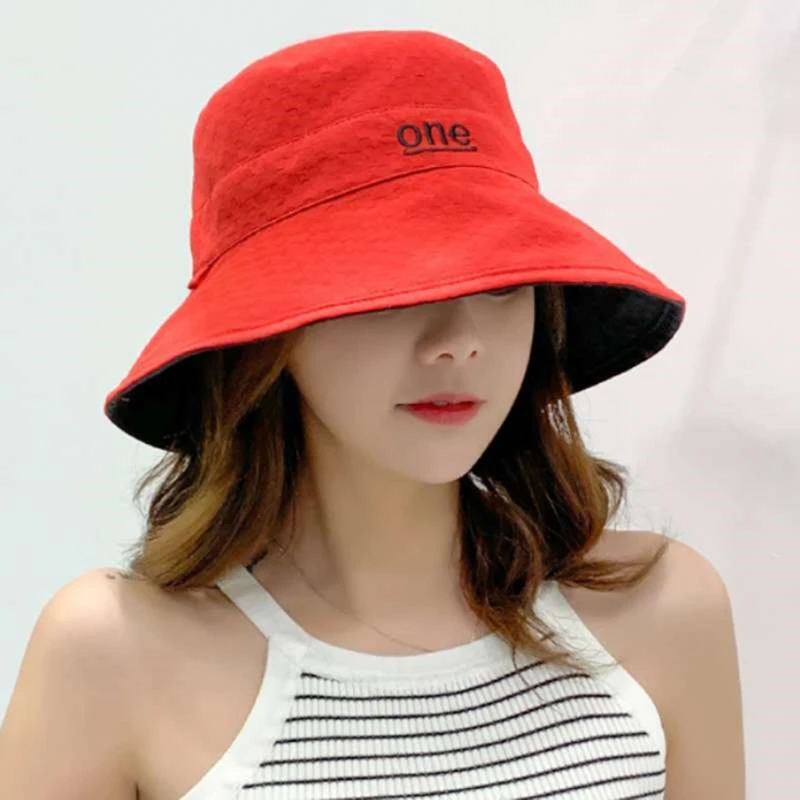 

Double-Sided Cotton Letter Embroidery Fisherman Hat for Woman Outdoor Fishing Caps Panama Bucket Sunscreen Sun Cap