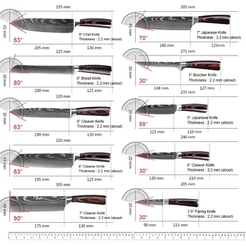 8pcs Kitchen Knife Damascus Stainless Steel Chef Knife Utility Paring Boning Cleaver Slicing Santoku Knives With Nylon Bag 6