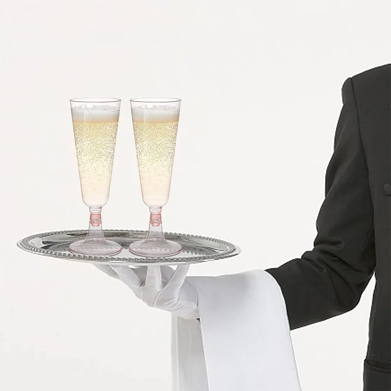 Description Picture 5 of item25pcs 150ml Plastic Champagne Flutes Disposable Sparkling Bar Cups Clear Pink Toasting Cup for Weddings Cocktail Event Bar Use