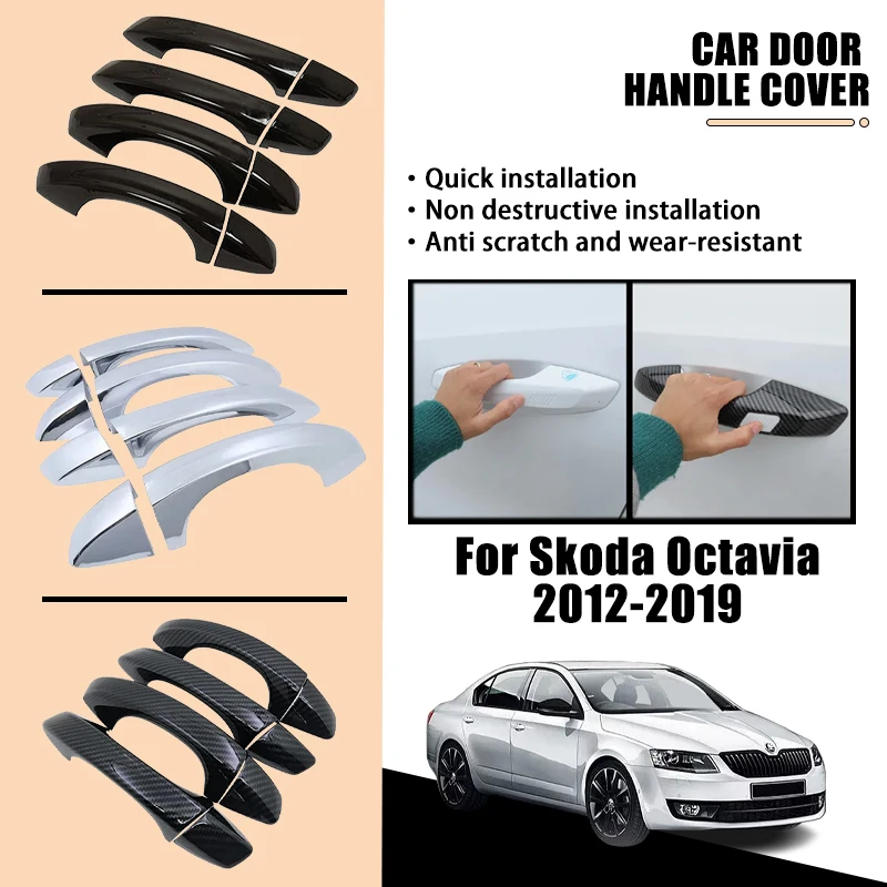 

Door Handle Cover Trim For Skoda Octavia 5E MK3 Scout 2012-2019 Luxurious Exterior Carbon Fiber Chrome Car Accessories Rustproof