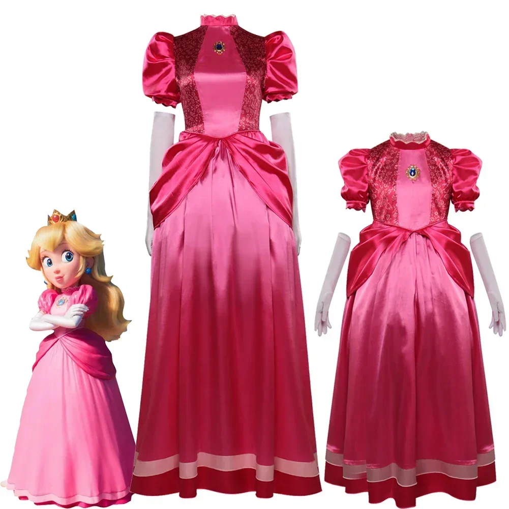 

Princess Peach Cosplay Girl Women Costume Anime Game Movie Bros Fancy Dress Up Outfits Jumpsuit Kids Adult Halloween Disguise