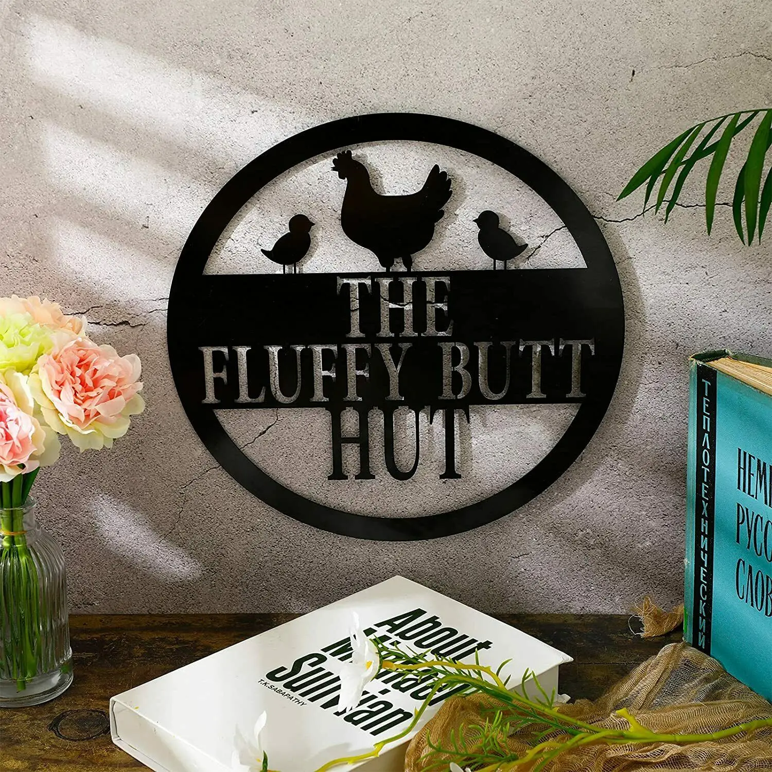 

Chicken Coop Sign Fluffy Butt Hut Metal Sign Funny Chicken Coop Decor Room Decoration Metal Vintage Metal Plate Wall Art