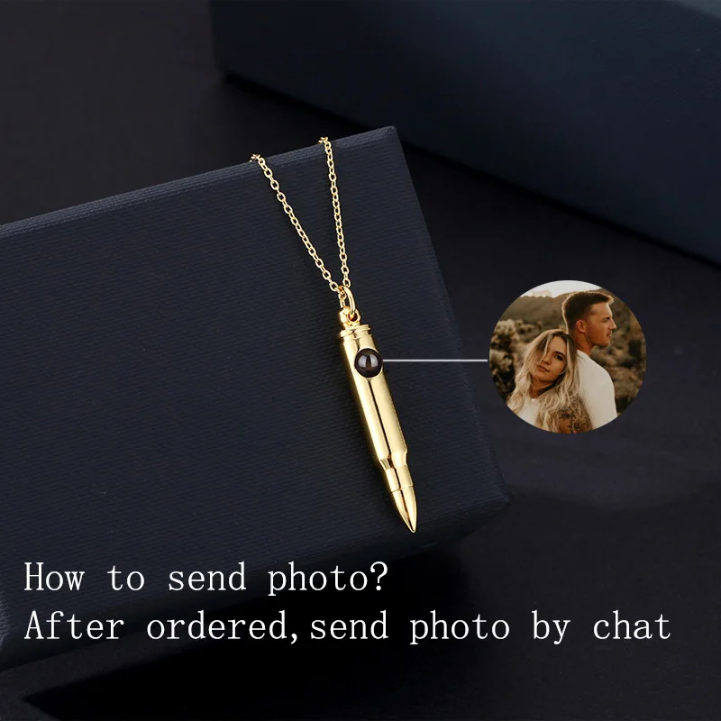 Custom Projection Photo Bullet Pendant Necklace Personalized Picture Engraved Stainless Steel Jewelry For Men Gift