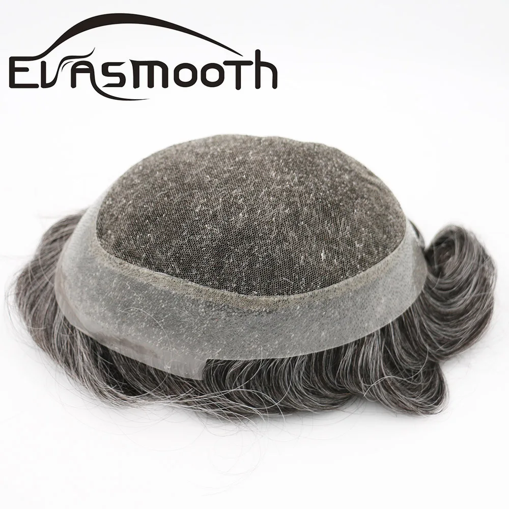 N.L.W. 2.0cm Curly Style 100% Human Hair Pieces Mono Lace Top And PU Perimeter Toupee For Men Hair Replacement System 10x8″ Base Size