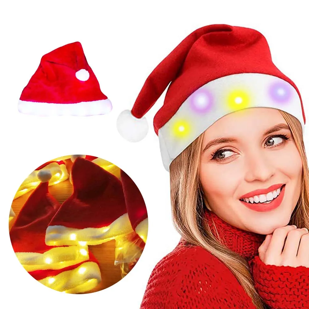

New LED Lamp Christmas Hat White Colorful Glowing Christmas Hats Adults Kids Xmas Decoration Cap Christma Party Supplies 2024