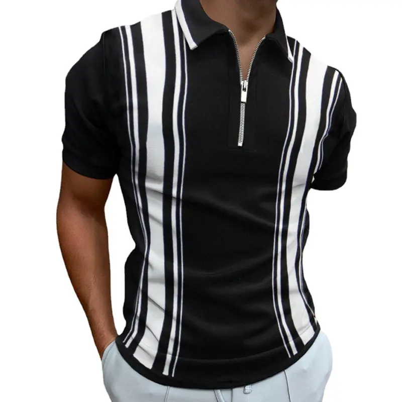 

Men's Summer 3D Graphic Print Zipper Polos Shirt Short Sleeve Tops Daily Tees Casual Turn-Down Collar Clothing