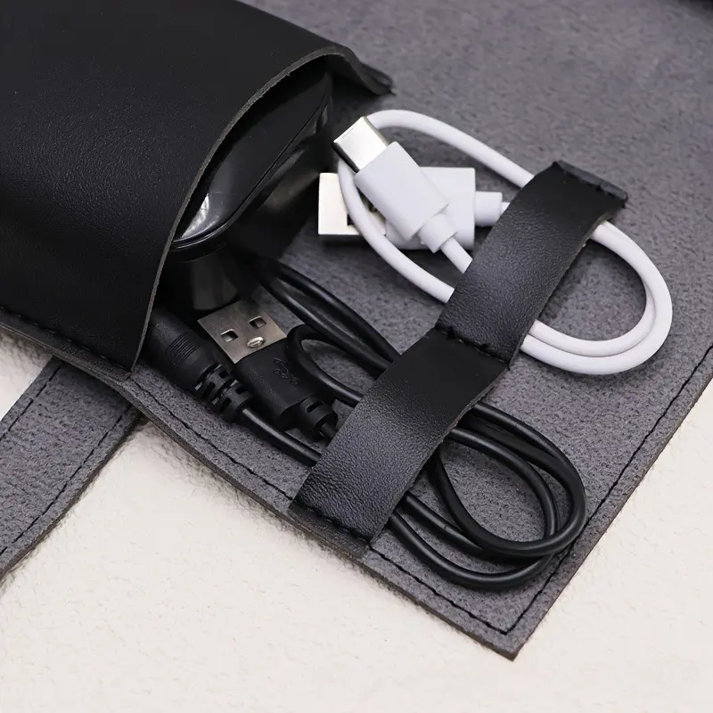 1pc PU Leather Multi-Compartment Organizer-Portable Tech School Accessories Case for Cables Chargers Pens-Durable Travel Storage - Image 2