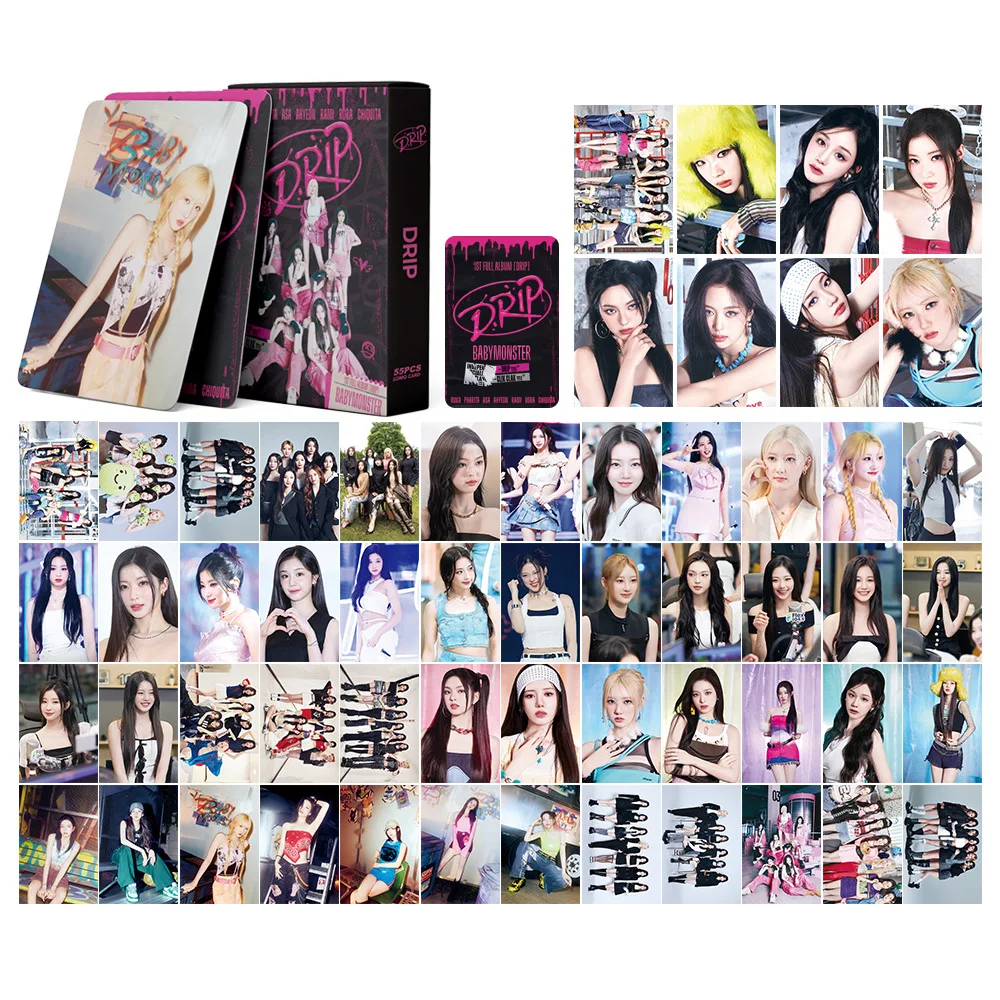 Kpop BABY MONSTER Lomo Cards Photo Album DRIP RAMI AHYEON BABYMONSTER Photocards Poster Postcard 55pcs/set Album Cards Lomo Cards Photo Album Bookmark Postcard