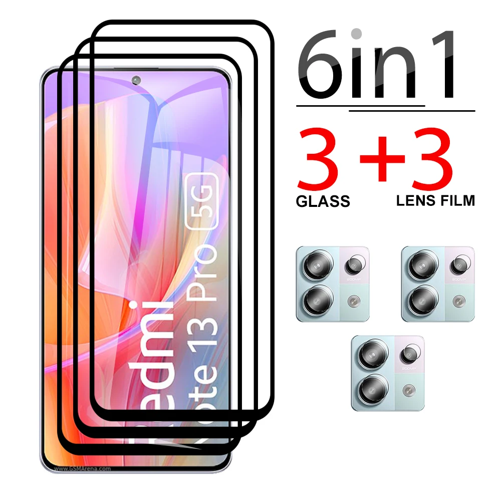 

Защита экрана 6 в 1 для Xiaomi Redmi Note 13 Pro 5G черная кромка закаленное стекло Redmy note13 4G HD-стекло для камеры 6,67 дюйма