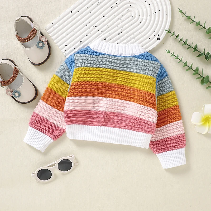

Baby Girl Cardigan Long Sleeve V Neck Button Closure Striped Winter Warm Knit Sweater Infant Clothes 6Month-3Years
