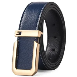 Sleek Unisex Fashion Belt with Silver Buckle - Premium Quality for Casual and Professional Wear (Blue gold)