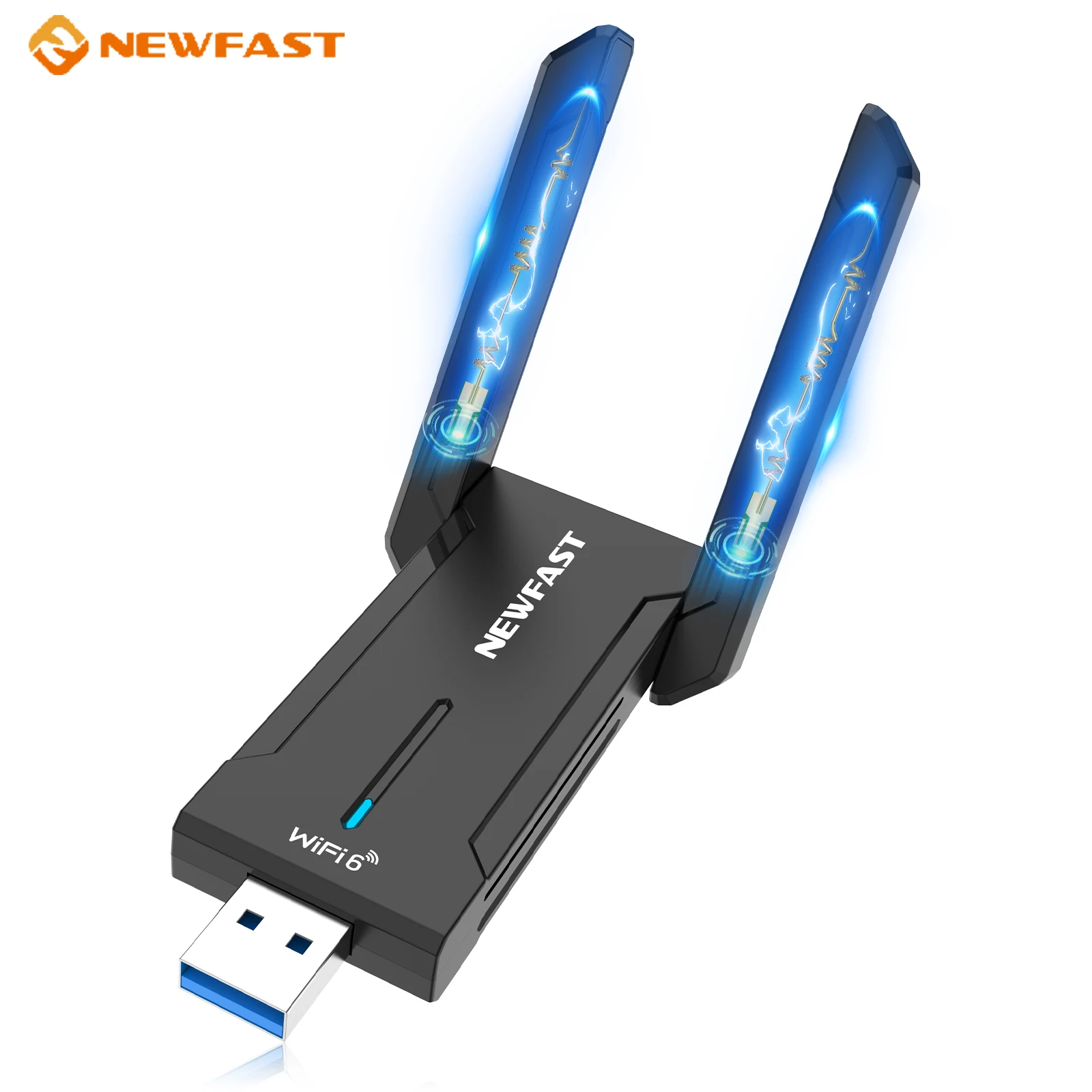 NEWFAST 5400Mbps Gigabit USB WiFi 6E Adapter For PC - AX5400 Tri-band Wireless Dongle With 4x5dBi Antennas, WPA3, MU-MIMO - Support Windows 10/11 ONLY