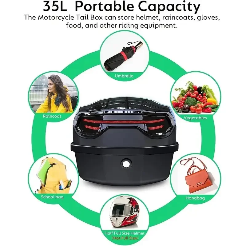 1pc 35L Motorcycle Top Box Trunk ABS Material Wear-Resistant with Lock Accessories Helmet
