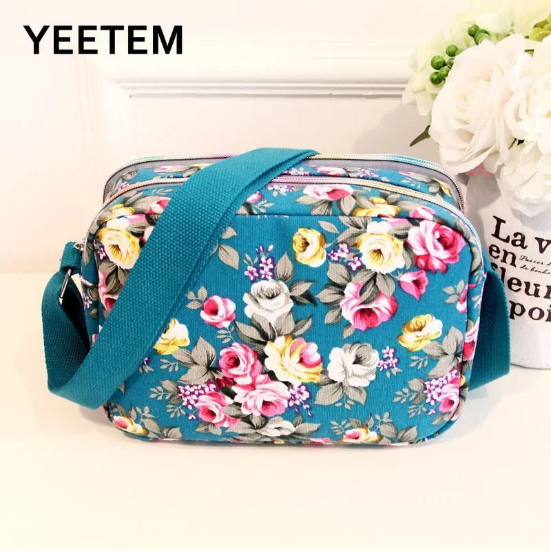 Fashion Floral Multicolor Printed Canvas Ladies Messenger Bag Trend Shoulder Bag Nylon Casual Messenger Elder Gift,crossbody bag,women shoulder bag,women messenger bag