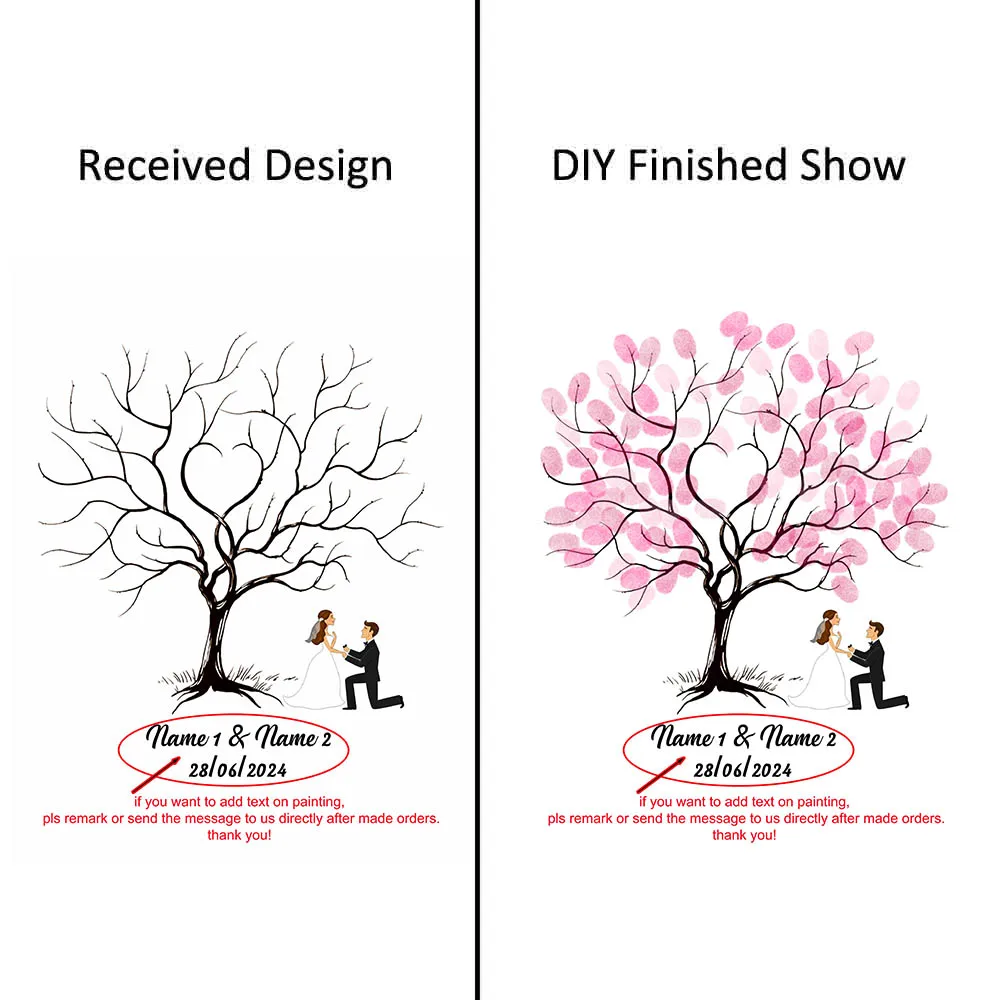 Personalized Name Date Fingerprint Wedding Tree Canvas Painting Engagement Anniversary Party Decro Souvenir Inkpad Wedding Guest Book DIY Tree Painting DIY Tree Painting Souvenir