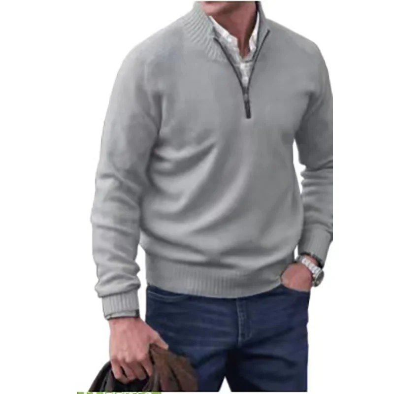 Men\'s Knitting Wool Warm Sweater Harajuku Zip Long Sleeve Jumper Men Slim Fit Casual Warm Pullovers Sweatershirt