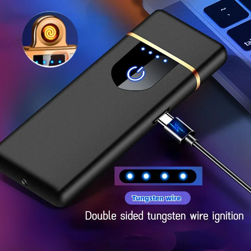 

Двухсторонняя USB Зажигалка с датчиком отпечатков пальцев, USB-зажигалка, перезаряжаемая беспламенная мини-зажигалка