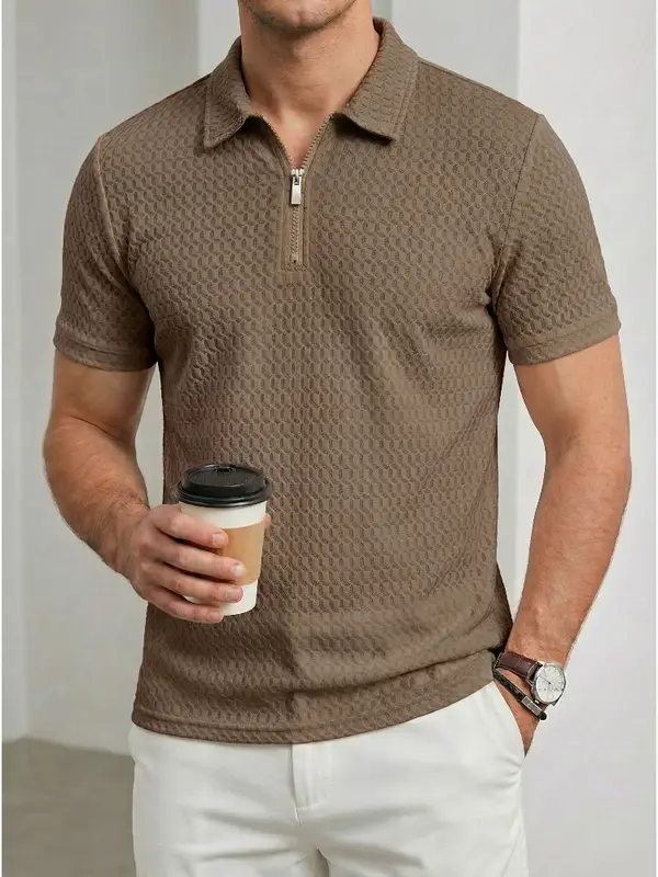 2026 Men's Business Casual Short Sleeved Bone Flower Solid Color POLO Shirt Fashion Breathable Comfortable Summer Versatile Top - Image 5