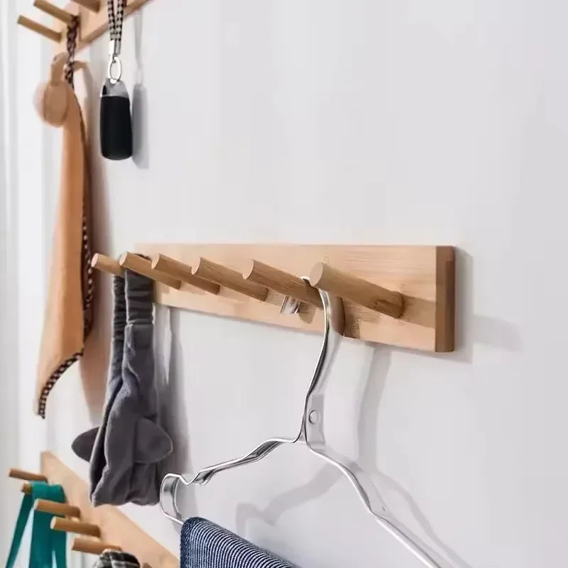 Wall Mounted Hanger Room Hooks Key Hallway Storage Holders Practical Decoration Nordic Bamboo Door Clothes Hats Robe Back Rack
