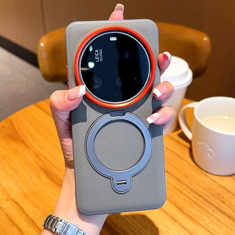 Magnetic Metal 360° Rotation Holder Stand Grid Pattern Leather Soft Back Cover with Enhanced Grip