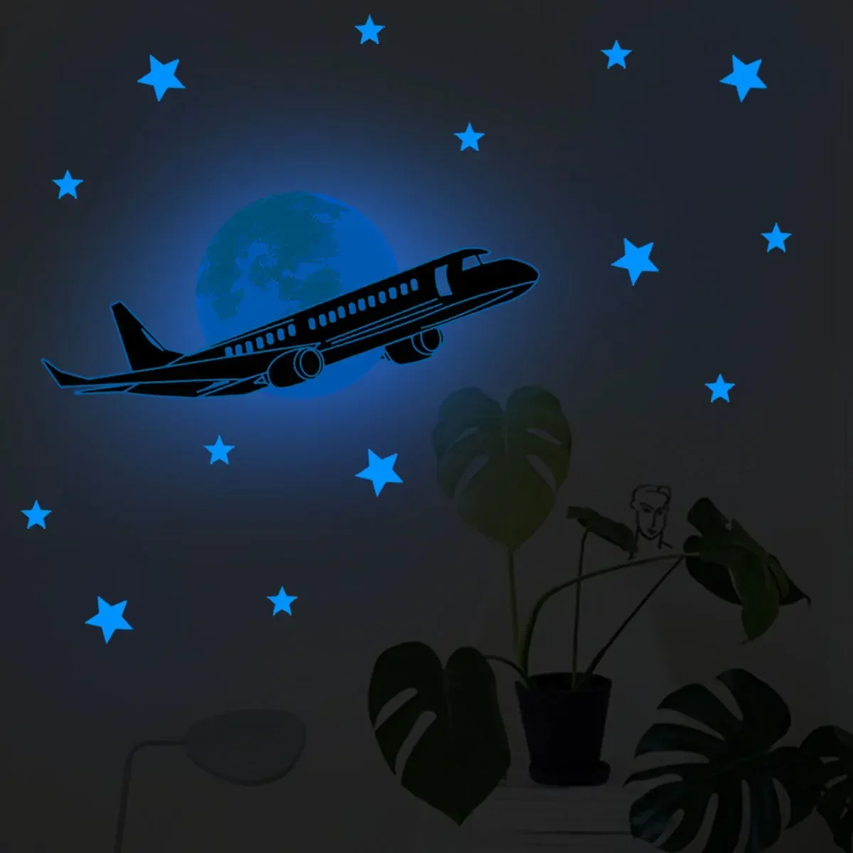 ليلة السماء الطائرة نجوم ملصقات مضيئة ملصقات جدار PVC خلفية ذاتية اللصق توهج ملصق إكسسوارات ديكور منزلي جدارية