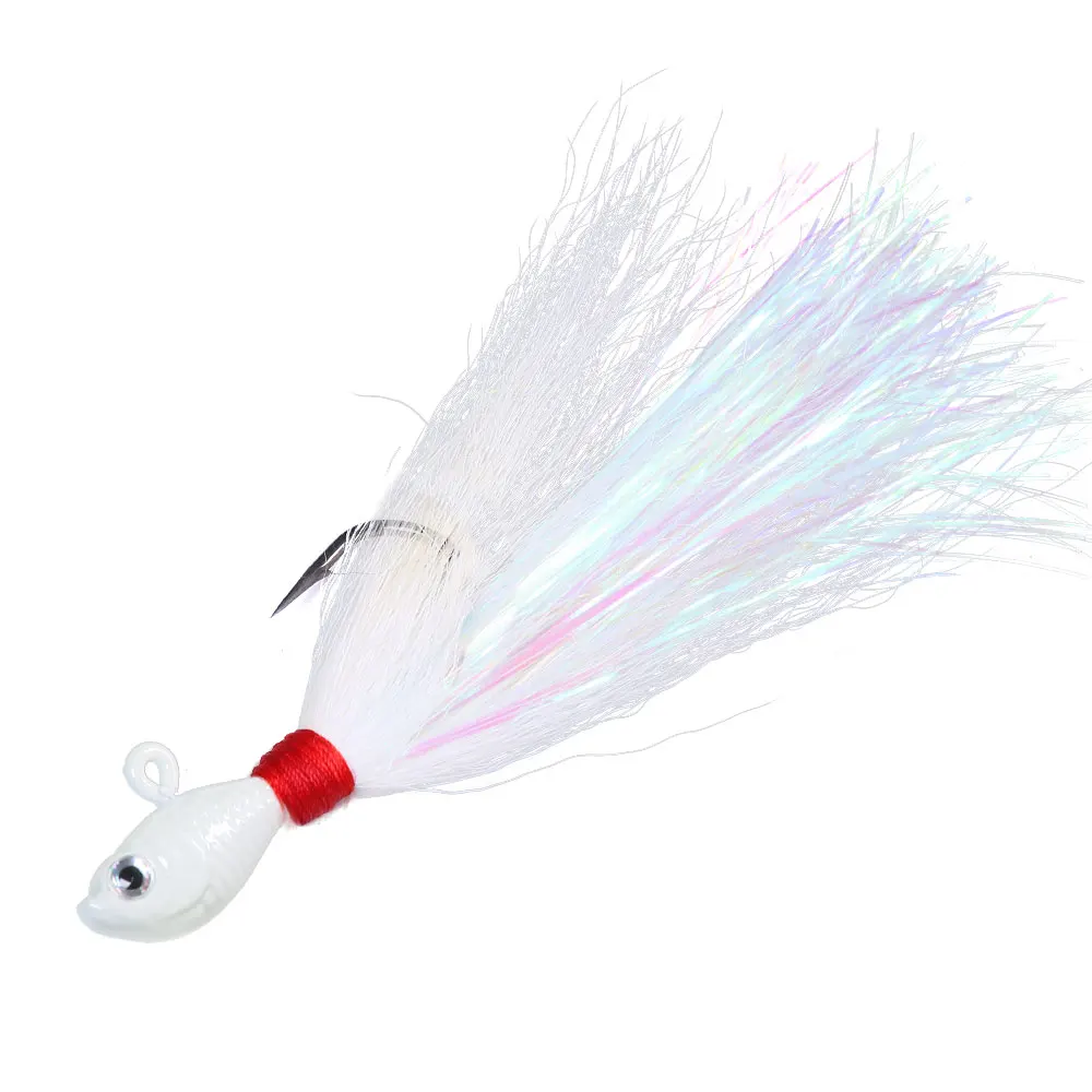 Description Picture 6 of itemBucktail Jigs Head Hook 3D Eyes Bait 7g 14g 28g 56g Deer Hair Feather Hook Beard Jigging Lure Fishing
