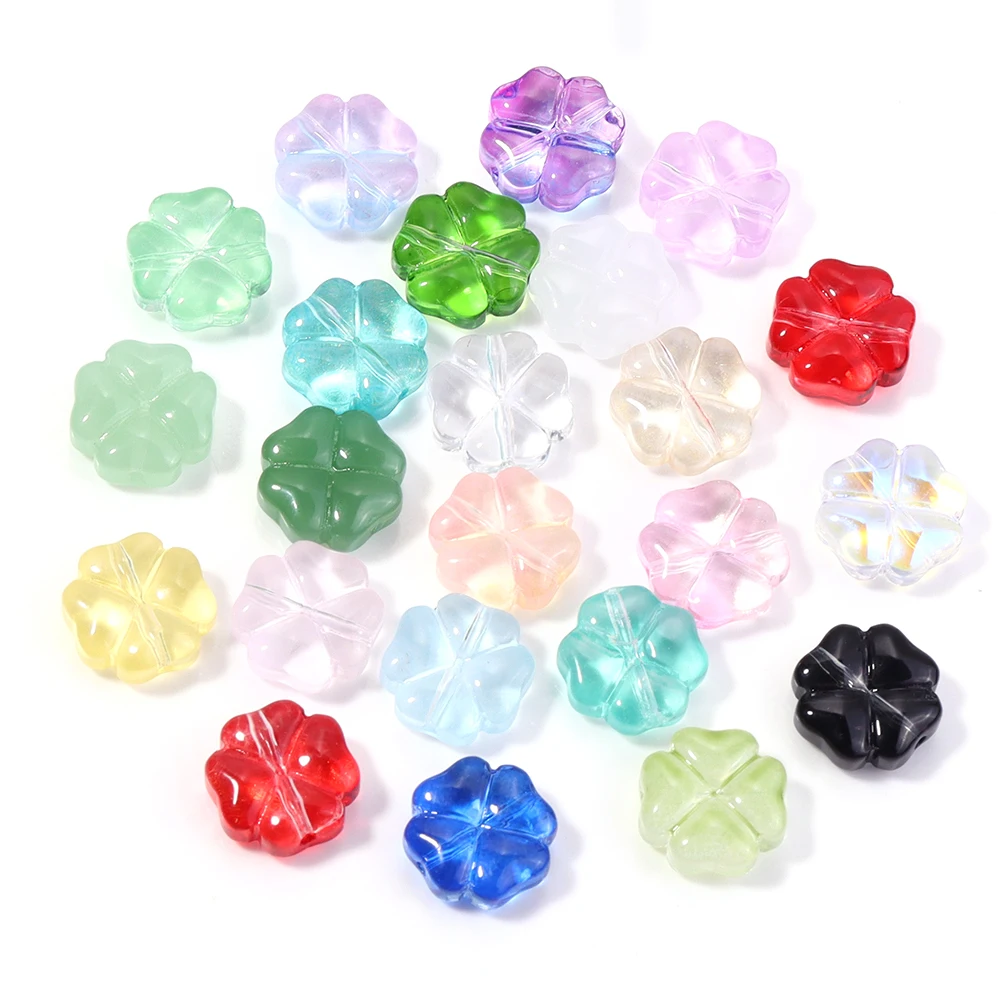 50 Stück/Lot 10mm Tschechische Lampwork-Kristallblumen-Abstandsperlen Kleeblatt-Perlen für DIY-Halsketten, Schmuckherstellung, Zubehör