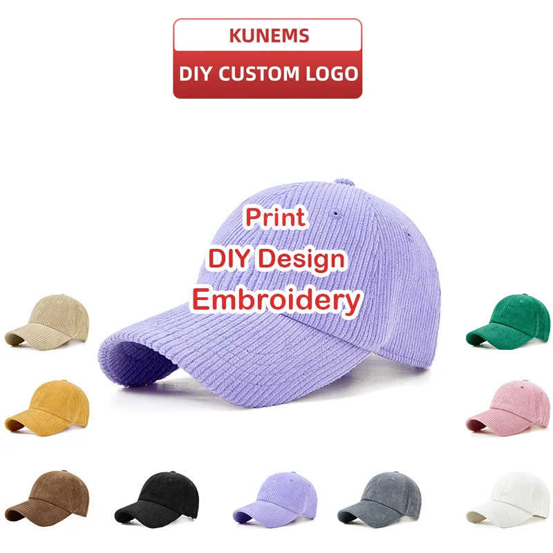 KUNEMS Corduroy Hat for Women and Man DIY Embroidery Baseball Caps Design Print Hats Soft Top Hat Unisex baseball cap,baseball caps,baseball hats
