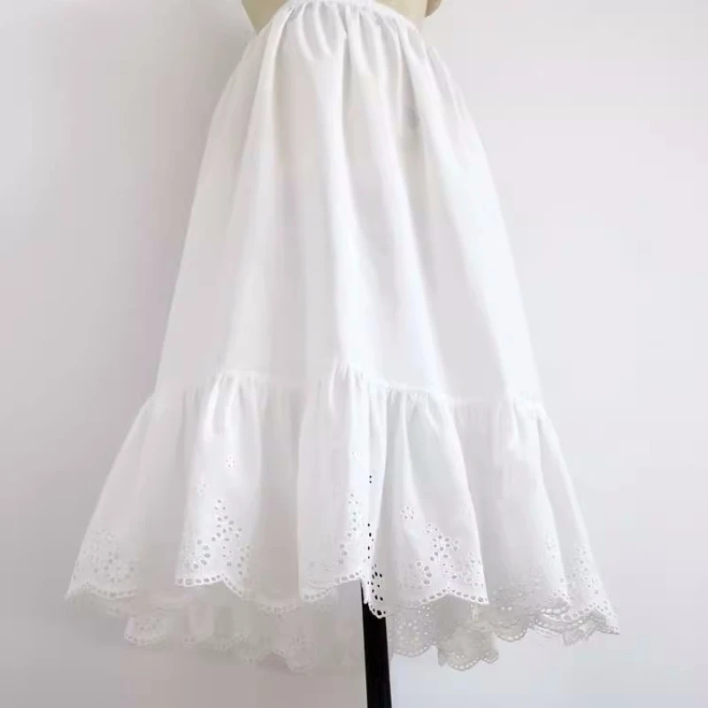 

Длинная Однослойная Женская юбка с оборками, тонкая юбка-комбинация из чистого хлопка с литературной вышивкой и подкладкой ханьфу