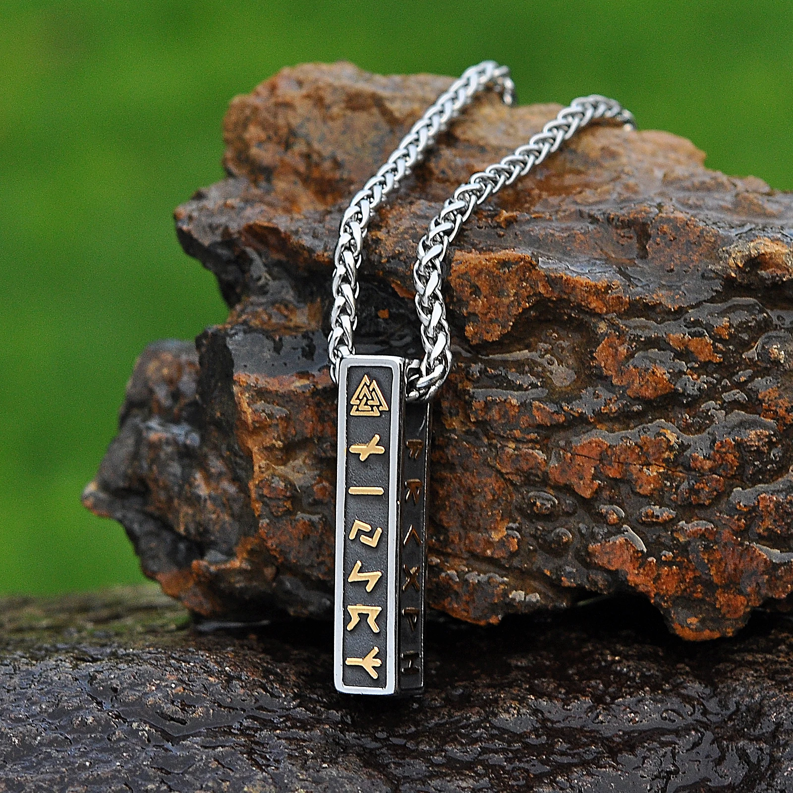 

Runes Bar Dual Color Stainless Steel Pendant Necklace Good Quality Viking Jewelry