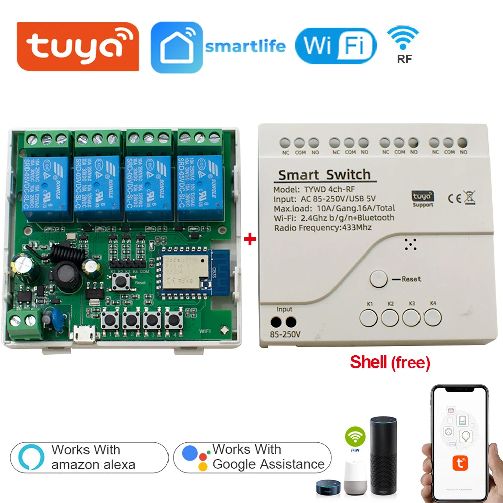 Cloud Even Interruttore WiFi Modulo Relè Mini 3 Vie - Compatibile Tuya, Alexa, Google Home - 220V-2300W, 2.4GHz, Con O Senza Neutro