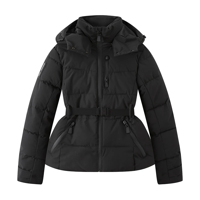 Women's Winter Hooded High Waist Padded Sport Parkas Coats with Belt Female Elegant Thick Warm Pockets Windproof Skiing Jackets - 4