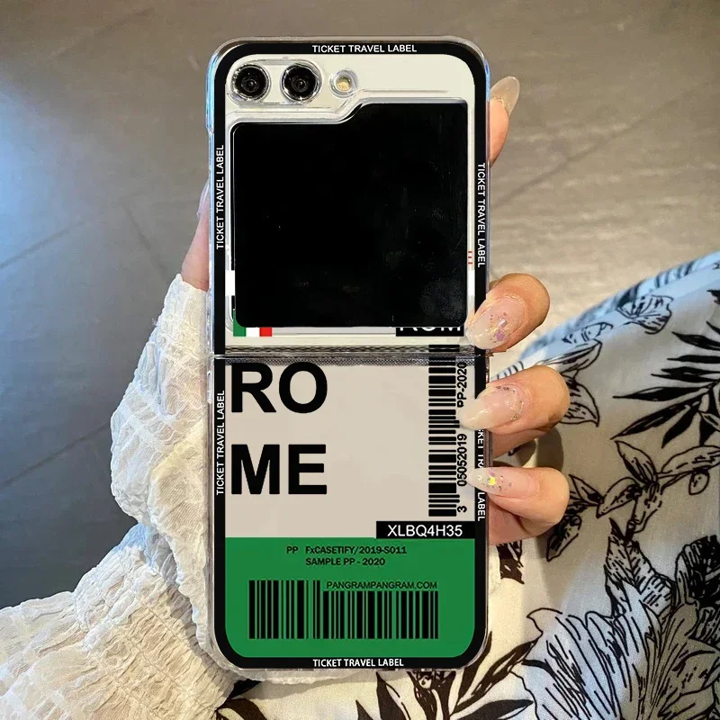 Hot Ticket Travel Label Phone Case with New York, Seoul, and Paris Design - Hard Protective Cover, Clear s