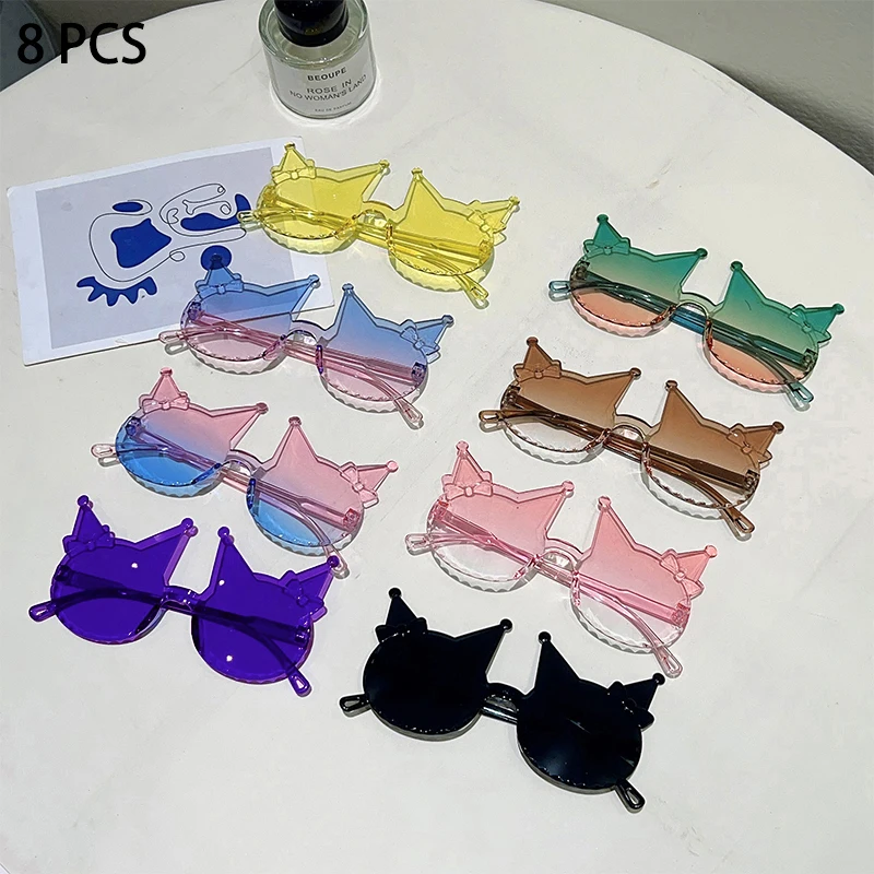 1/8 Pcs Rimless Kitten Shaped Sunglasses for Girls 2025 New Gradient Multi-color Decor Sun Glasses Cute Candy Color Kids Shades