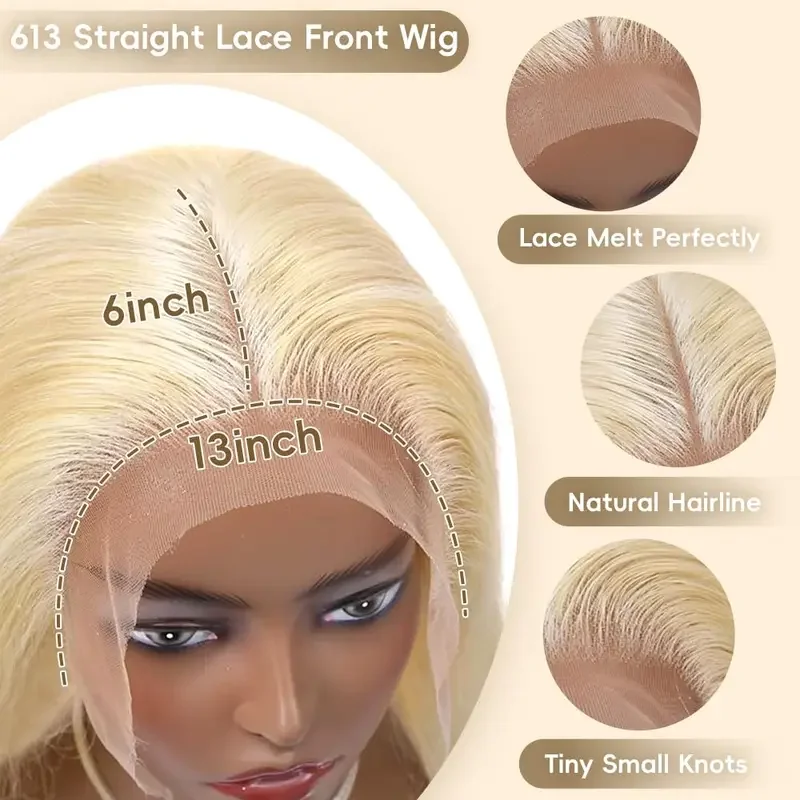 30 Inch 613 Lace Front Wig Human Hair Straight Blonde 13x6 Lace Front Wig Human Hair 200% Density Pre Plucked Wigs for Women