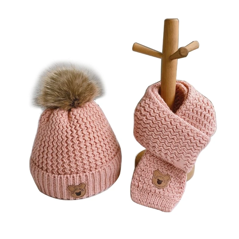 

Cartoon Bear Bonnet Cap Long Muffler Infant Knitted Neckerchief Winter Warm Hat