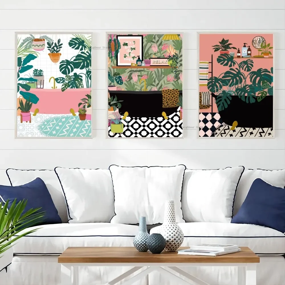Description Picture 4 of item1pc Botanical House Plants Boho Retro Vase Leaves  Poster Paper Print Home Bedroom Entrance Bar Cafe Art Painting Decoration