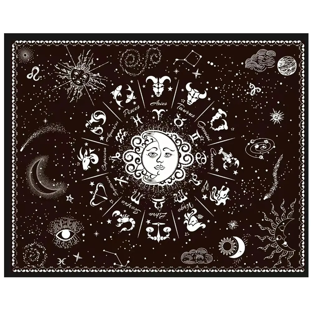 Psychedelic Sun And Moon Constellation Tapestry Bedroom Decoration Black And White Pattern Wall Hanging 1 Piece Of 75x58CM tapestry decor