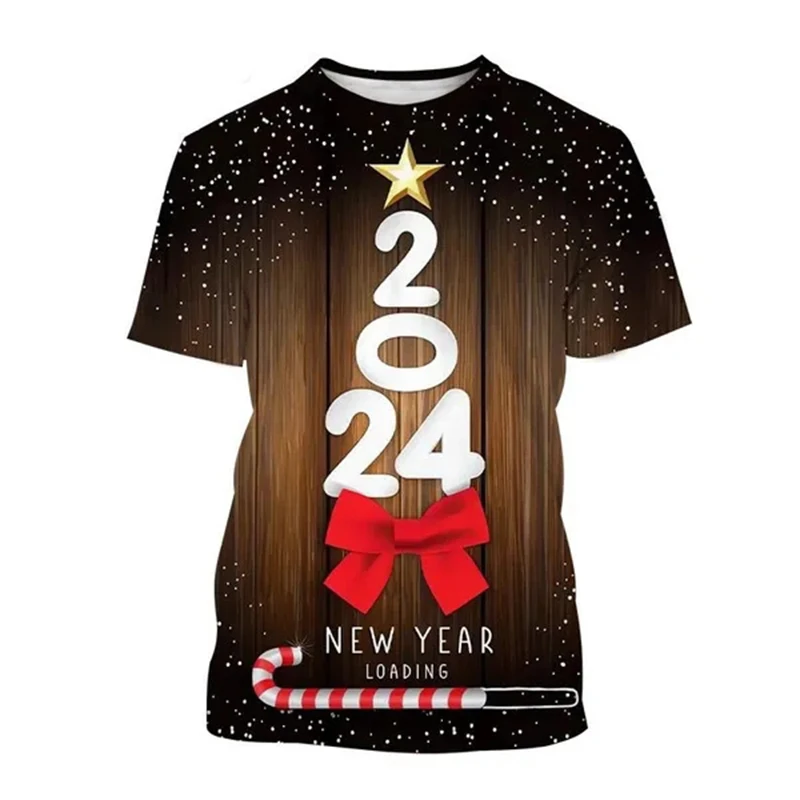 

2024 Best Selling Men Clothing Harajuku 3D Print Happy New Year Personality T-shirt Outdoor Sports Oversized Round Neck T Shirts