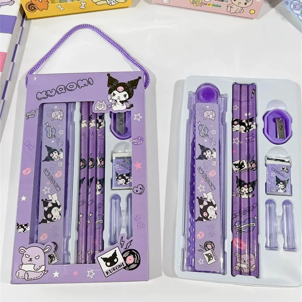 Sanrio Stationery Set Kawaii Hellokitty Melody Kuromi Cinnamoroll Children's School Supplies Pencil Eraser Ruler Christmas Gifts stationery set