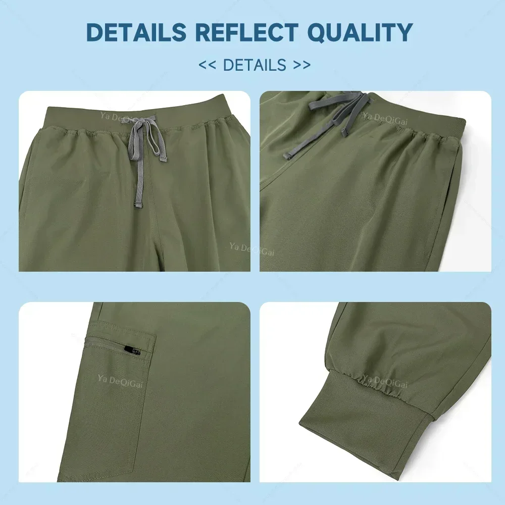 Stretch Scrubs Women Set Nursing Uniforms Clinical Scrubs Set Nurse Doctor Dustproof Workwear Medical Top+ Jogger Pants