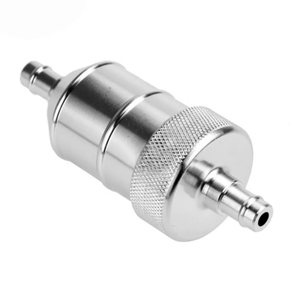 Motorcycle Universal In-line Fuel Filter Aluminum Silver 6mm And Spare Filter Element Metal Oil Filter Accessories images - 6