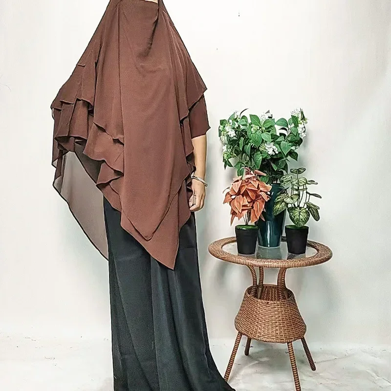 3 Layers Khimar for Muslim Women Chiffon Headscarf Islamic Clothing Long Overhead Hijab Scarf Hijabs Niqab Ramadan Eid jubah