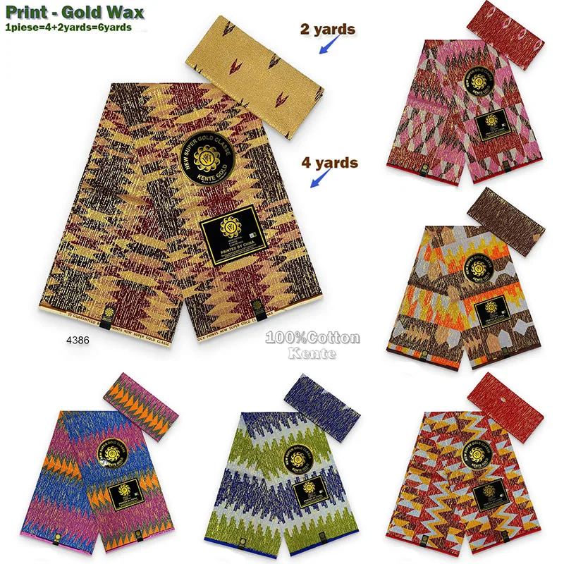 Most Popular African Real Wax Fabric 100% Cotton Nigeria Style High Quality Ankara Kente Gold Print Wax Pagne For Party Dress