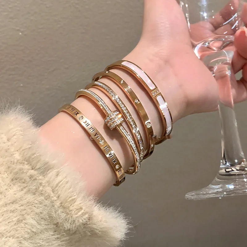 Bangle Bracelet Stainless Steel Gold Plated Handmade Crystal Accessory Women Wrap Non Tarnished